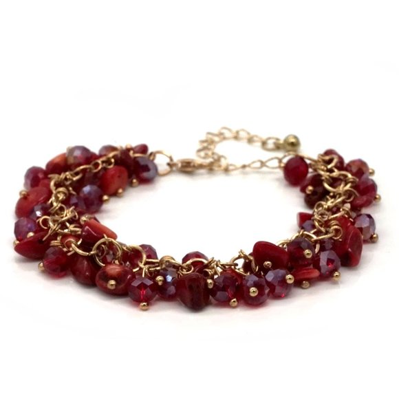 Natural Red Crystal Gemstone Bracelet Gold Chain. - Picture 2 of 3
